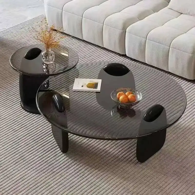 Room Table Creative, Black Living Glass Round Dining Table Easy Clean, Multi Size Coffee Table Set, Side Table Office Cafe Home