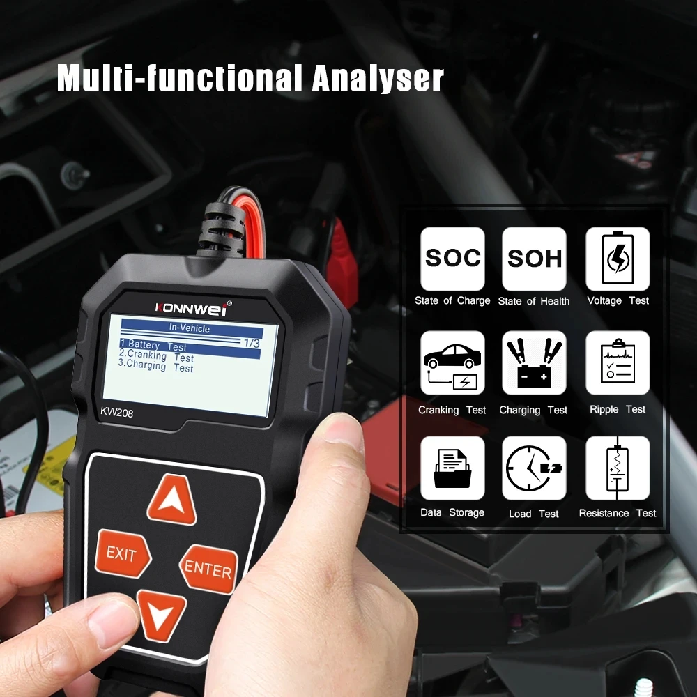 KONNWEI KW208 KW 208 Car 12V Battery Tester 100 to 2000CCA Cranking Charging Circut Battery Analyzer 12 Volts Battery Tools