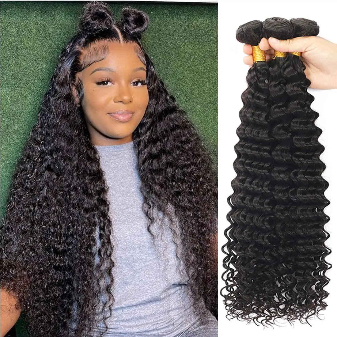 12A Malaysian Deep Wave Hair Bundles 100% Human Hair Wholesale Price Virgin Hair Bundle Extensions Natural Color For Black Women