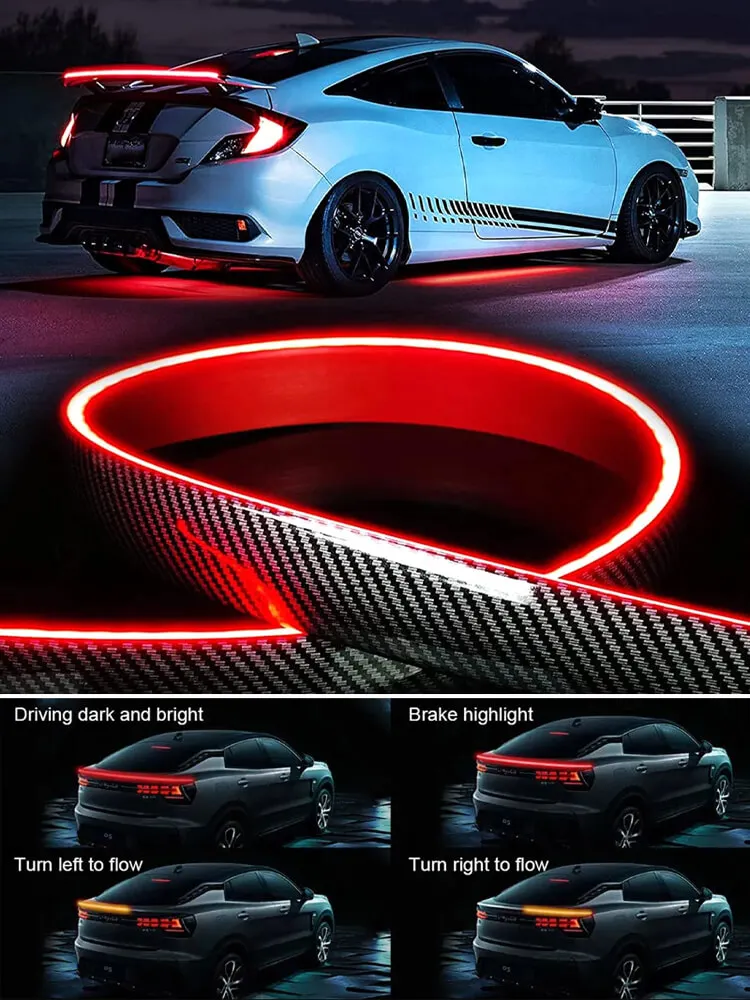 

Universal Auto Rear Spoiler LED Light Strip Carbon Fiber Look 12V Waterproof Dynamic Turn Signal & Brake Tail Light 1PC
