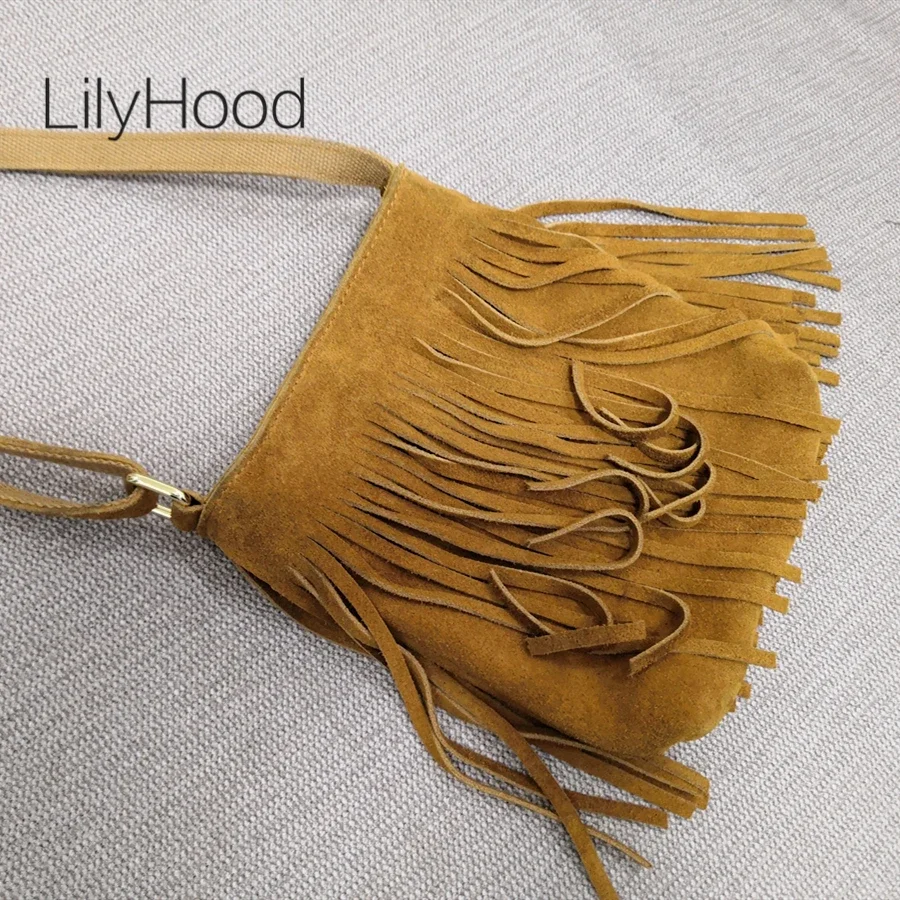 

Female Genuine Leather Fringed Phone Side Sling Shoulder Bag 2024 Small Y2K Suede Nubuck Beach Ibiza Boho Gypsy Hippie Pouch Bag