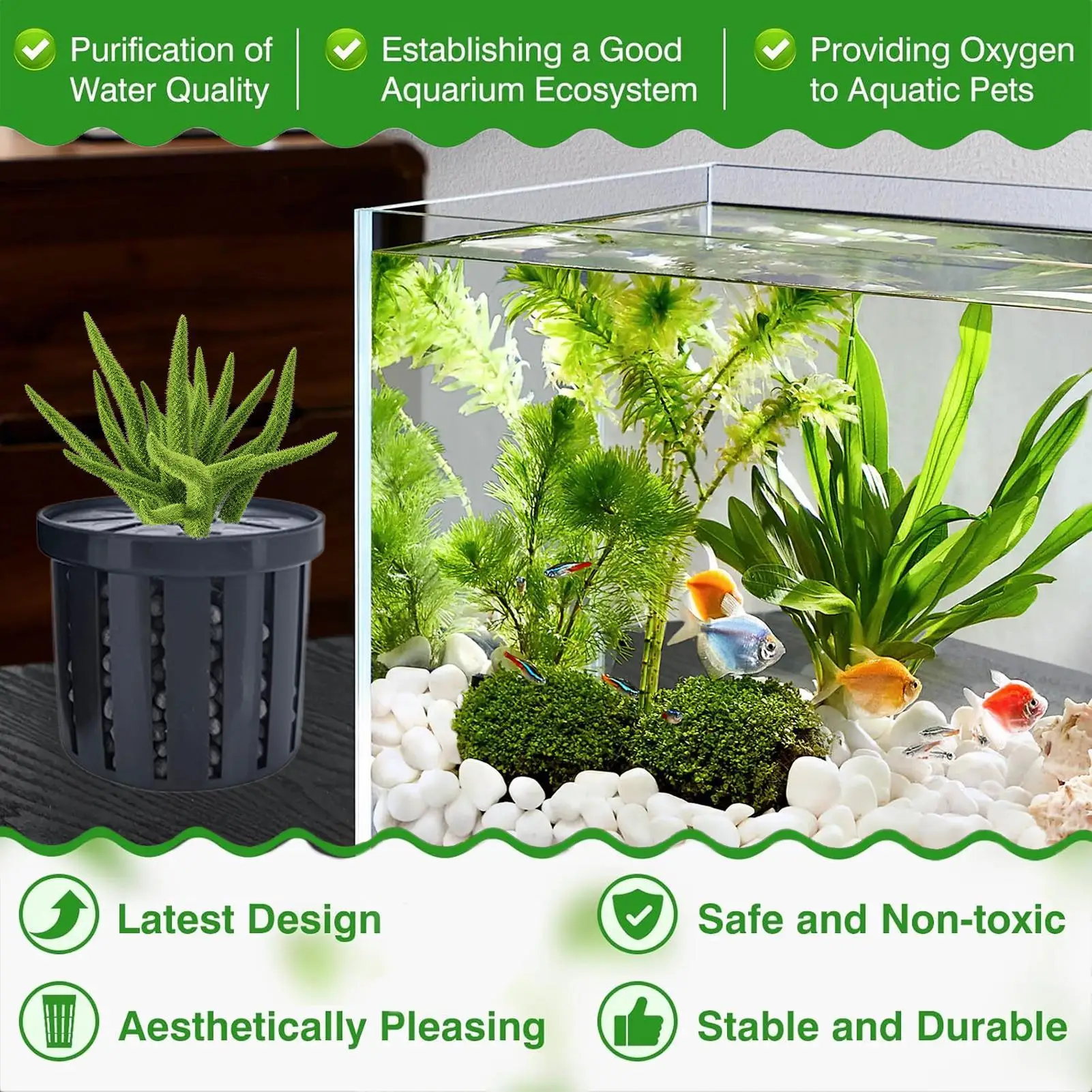4 Stück Aquarium-Pflanzentöpfe mit Schwamm-Saugnäpfen, atmungsaktiv, wasserdurchlässig, für Zuhause, Fischbecken, Pflanzentöpfe, Halter – Detail 3