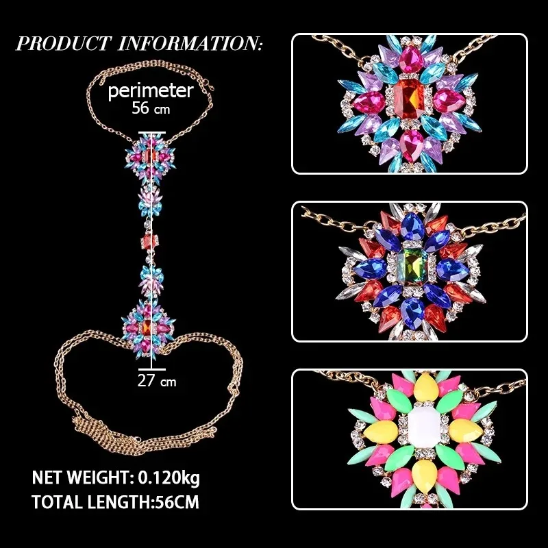 Boho Gold Kristall Körperkette für Frauen, glänzende Strass Brust Halskette für Mutterschaft Fotografie & Modeschmuck, Kleidung