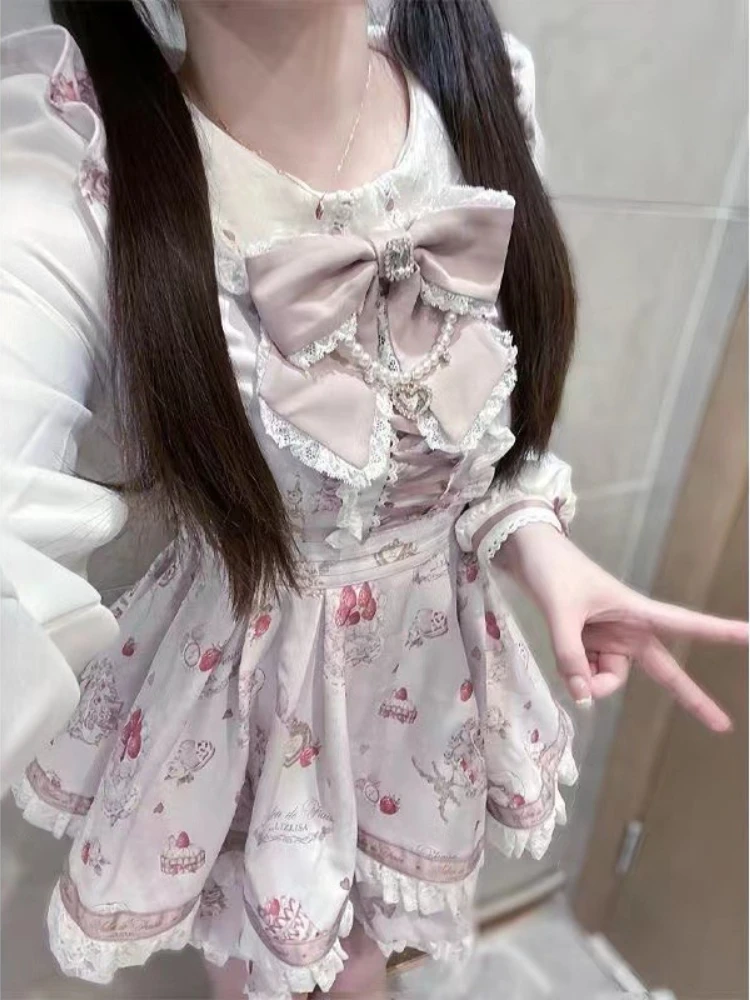 ฤดูร้อนญี่ปุ่นGothic Y2k Lolitaชุดโบว์ชุดผู้หญิงวินเทจหวานลูกไม้Rufflesลายสก๊อตชุดY2k Slim Party Mini Dress