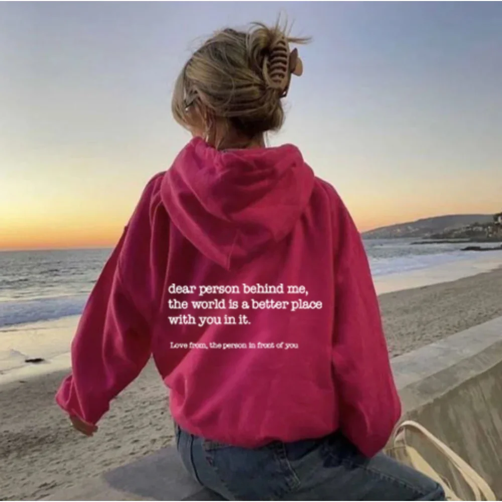 

Dear Person Behind Me Hoodie With Kangaroo Pocket Pullover Vintage Aesthetic Hoodie with Words on Back Unisex Trendy Hoodies