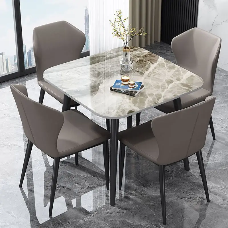 Nordic glossy rock slab dining table square small apartment leisure reception negotiation table net household dining table
