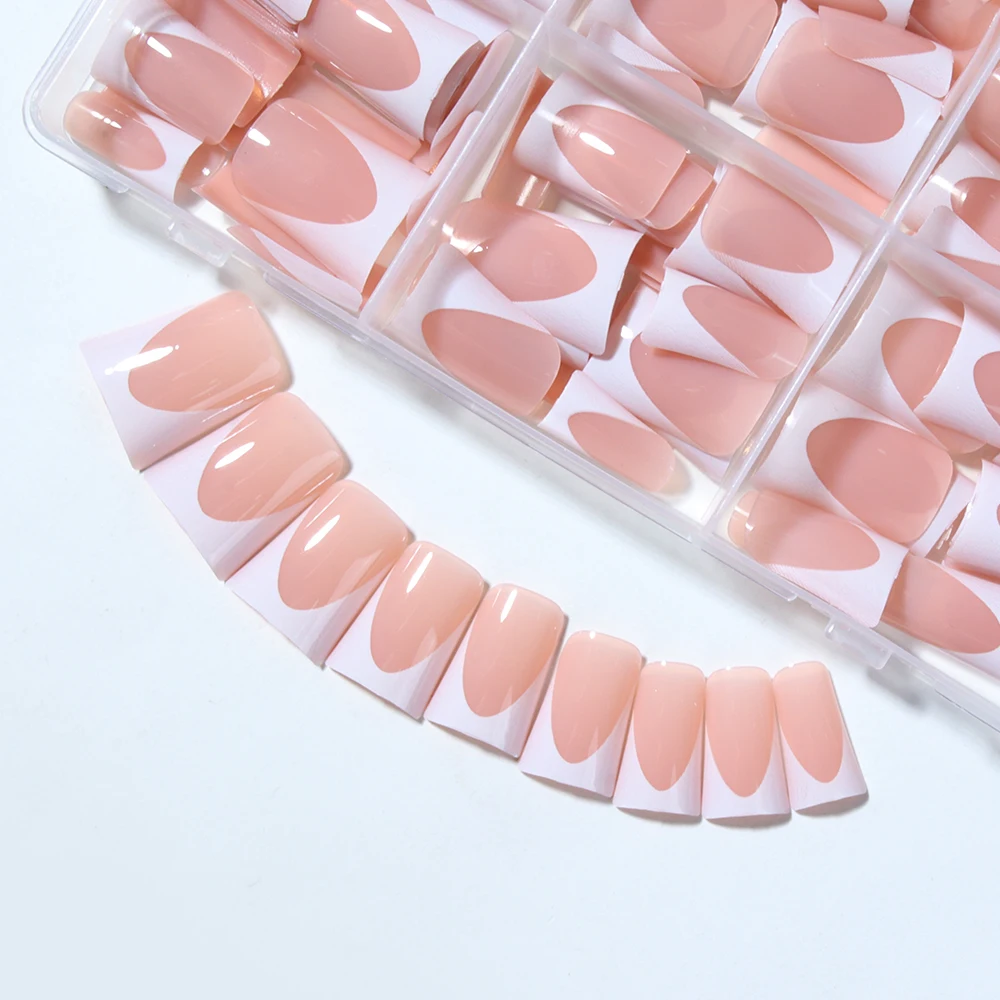 144 قطعة من أظافر البط بسيطة وكلاسيكية باللون الأبيض الفرنسي، قابلة للفصل وقابلة لإعادة الاستخدام على أظافر الأكريليك بما في ذلك مبرد أظافر واحد و