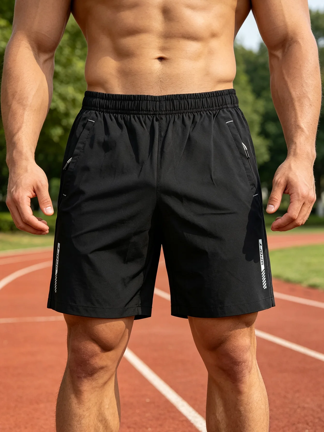 Men's casual and fashionable breathable quick drying shorts with zippered pockets and drawstring, suitable for outdoor leisure s