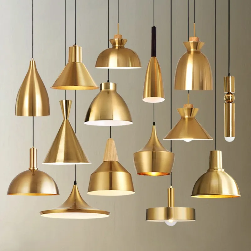 Minimalist Brass Finish Pendant Lights Adjustable Hanging Wire Restaurant Cafe Bedroom Living Room Hotel Decor Golden Chandelier