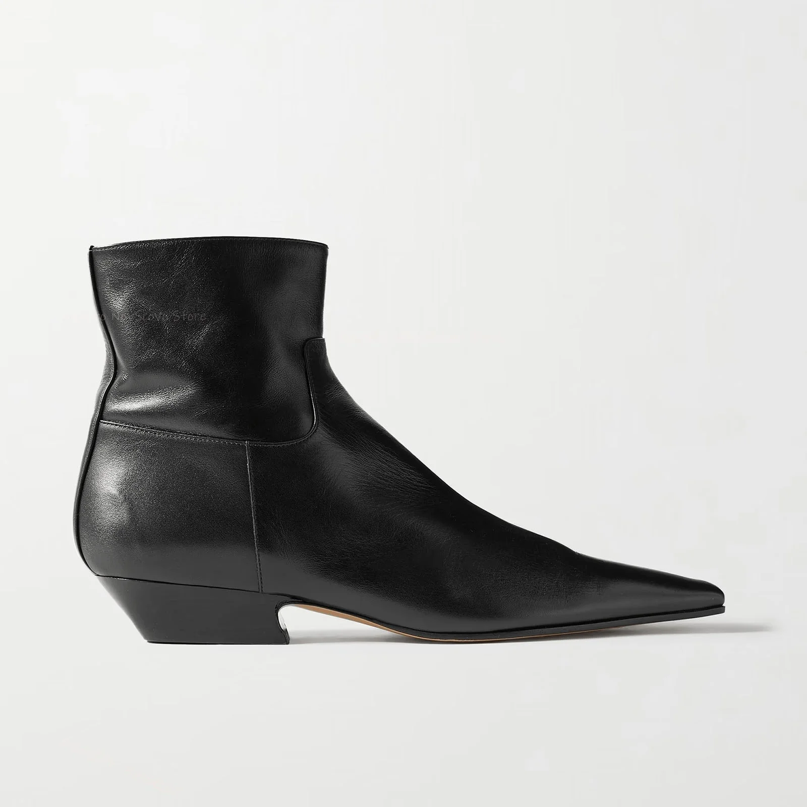 Square Toe Low Heels Black Leather Ankle Boots Sewing Side Zip Classic Autumn Sexy Women Office Ladies Daily Comfort Short Boot