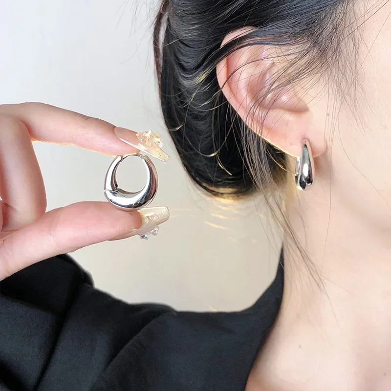 Stainless Steel Smooth Metal Chunky Hoop Earrings For Women Girls Fashion Round Circle Hoops Statement Earrings Punk Jewelry