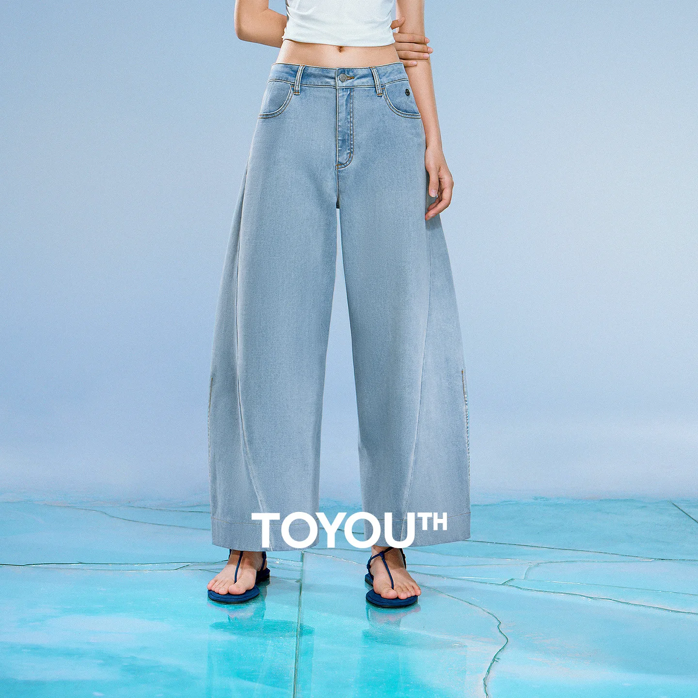 

TOYOUTH Women Jeans Summer 2026 COOLMAX Cool Feeling Ice Film Deconstructed Curved Ankle Length Slim Fit Unique Stylish
