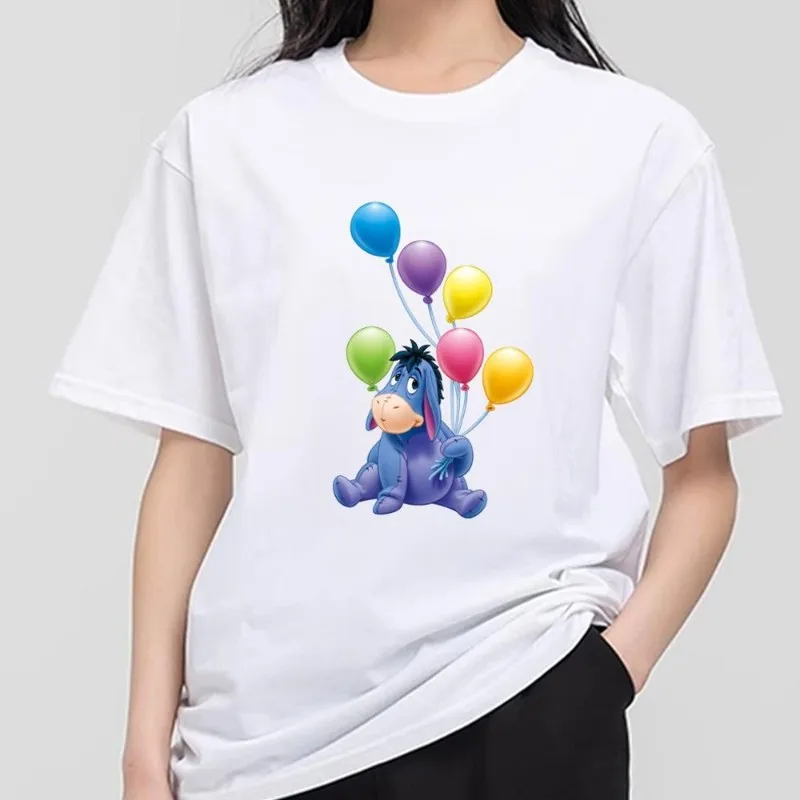 MINISO Pooh Bear Eeyore T Shirt Men Couple Combination Clothes Short Sleeve Collar Fashion T-shirt Women Cotton