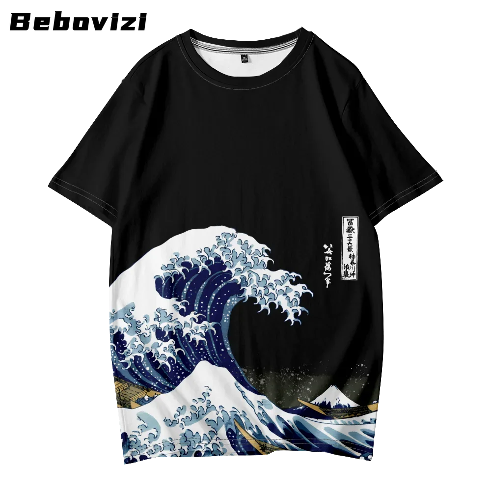 Plus Size 4XL 5XL 6XL Japanese Wave of Kanagawa Print T-Shirt Harajuku White Men Streetwear Style Tops Tees Breathable Clothing