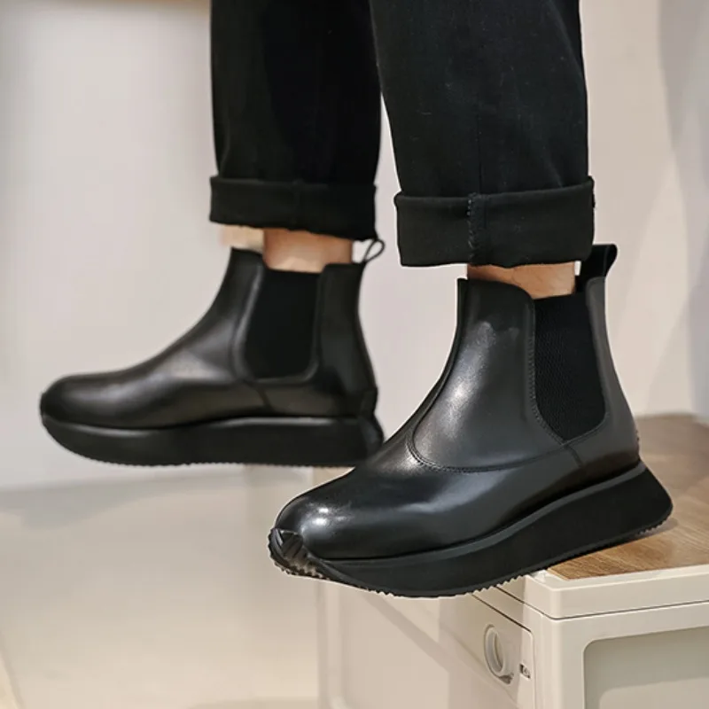 StephanMen-Bottes de Luxe en Cuir group, Semelle Optique, Rinçage, Robe d'Affaires, Mode de Rue, Gentleman, Bottes de Moto à Enfiler
