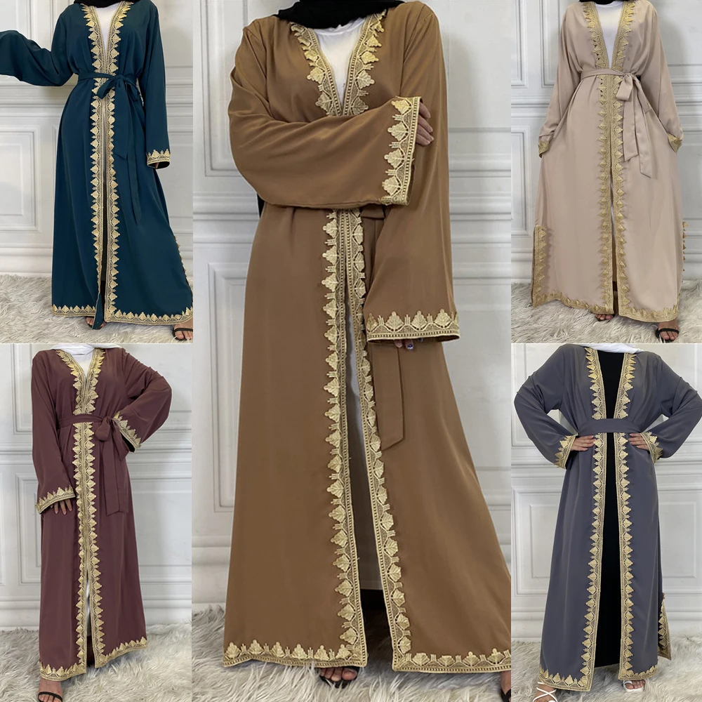 

Arabic Abaya Caftan Muslim Open Kimono For Women Turkey Ethnic Solid Embroidery Maxi Robe Cardigan Islamic Dubai Robe Ramadan