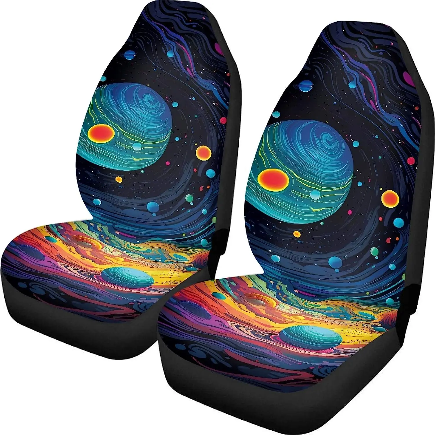 Universal Car Seat Covers Set of 2 Cartoon Psychedelic Planet Space Print Auto Accessories Carseat Front Seats Fit Cars Seats