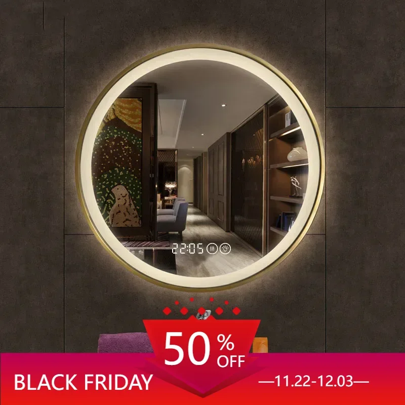 Smart Decorative Bath Mirrors Round Large Living Room Makeup Bath Mirrors Bluetooth Dekoracyjne Lustra Bathroom Furniture