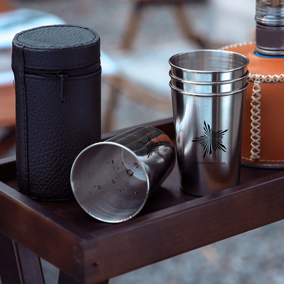 4pcs/set Outdoor Portable Stainless Steel Cups With Case Tumbler Beer Cups Camping Picnic Mini Whisky Wine Glasses Set Drinkware