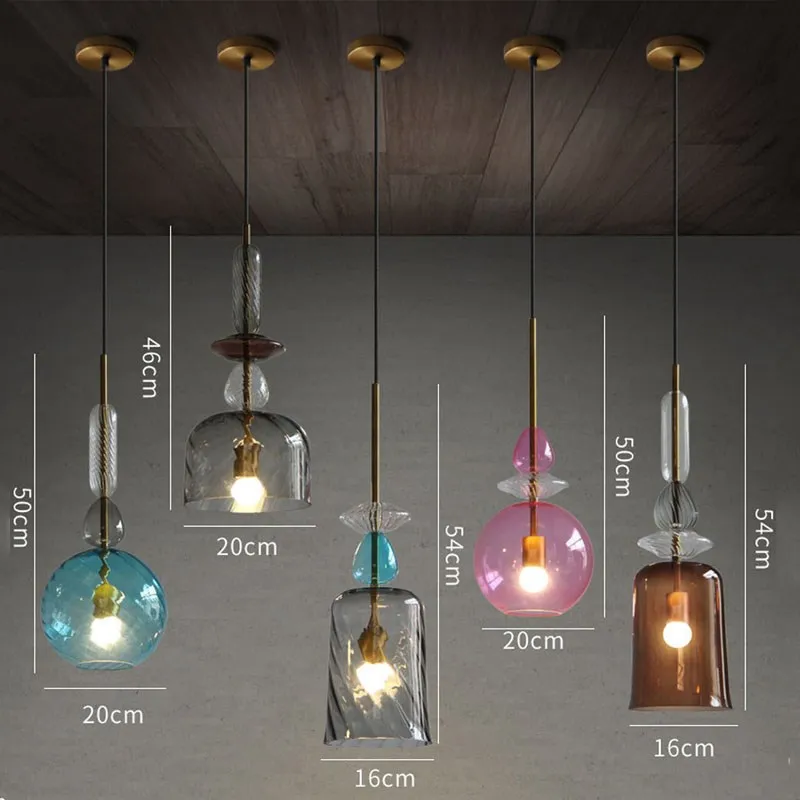 Nordic LED Glass Pendant Light Modern Hanging Lamp Colorful Shade Dinning Room Bedroom Living Room Coffee Restaurant Lightings