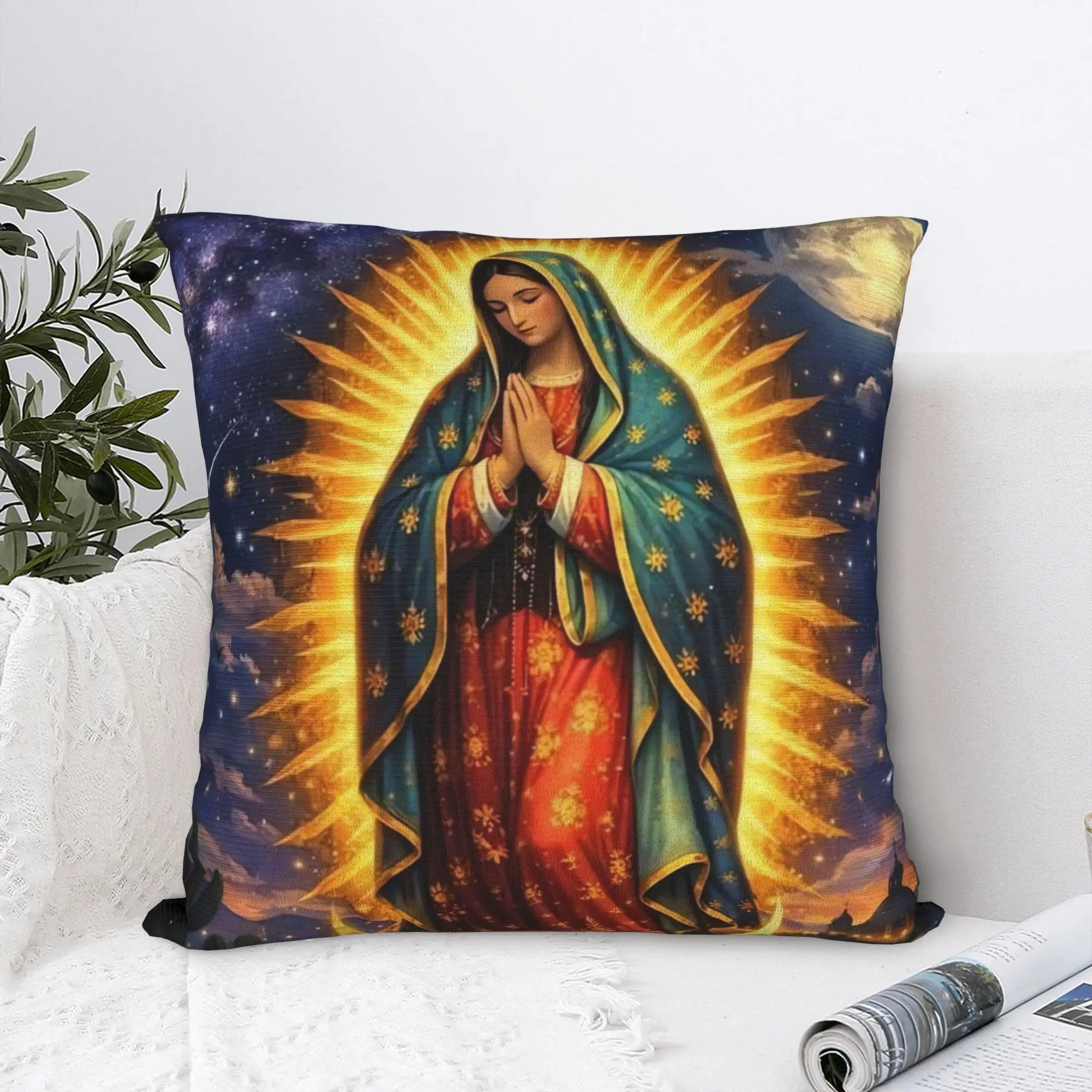 Virgin Mary Cherubs Rose Pillow Case  Kawaii Pillow Cover Soft Pillowcases For Chair Sofa Home Decor