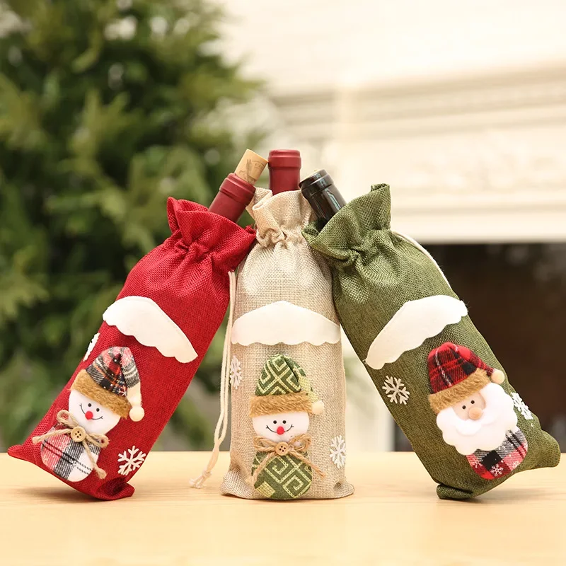 Christmas Linen Santa Claus Snowman Wine Bottle Cover Merry Christmas Table Decorations For Home Xmas Ornaments Navidad Supplies