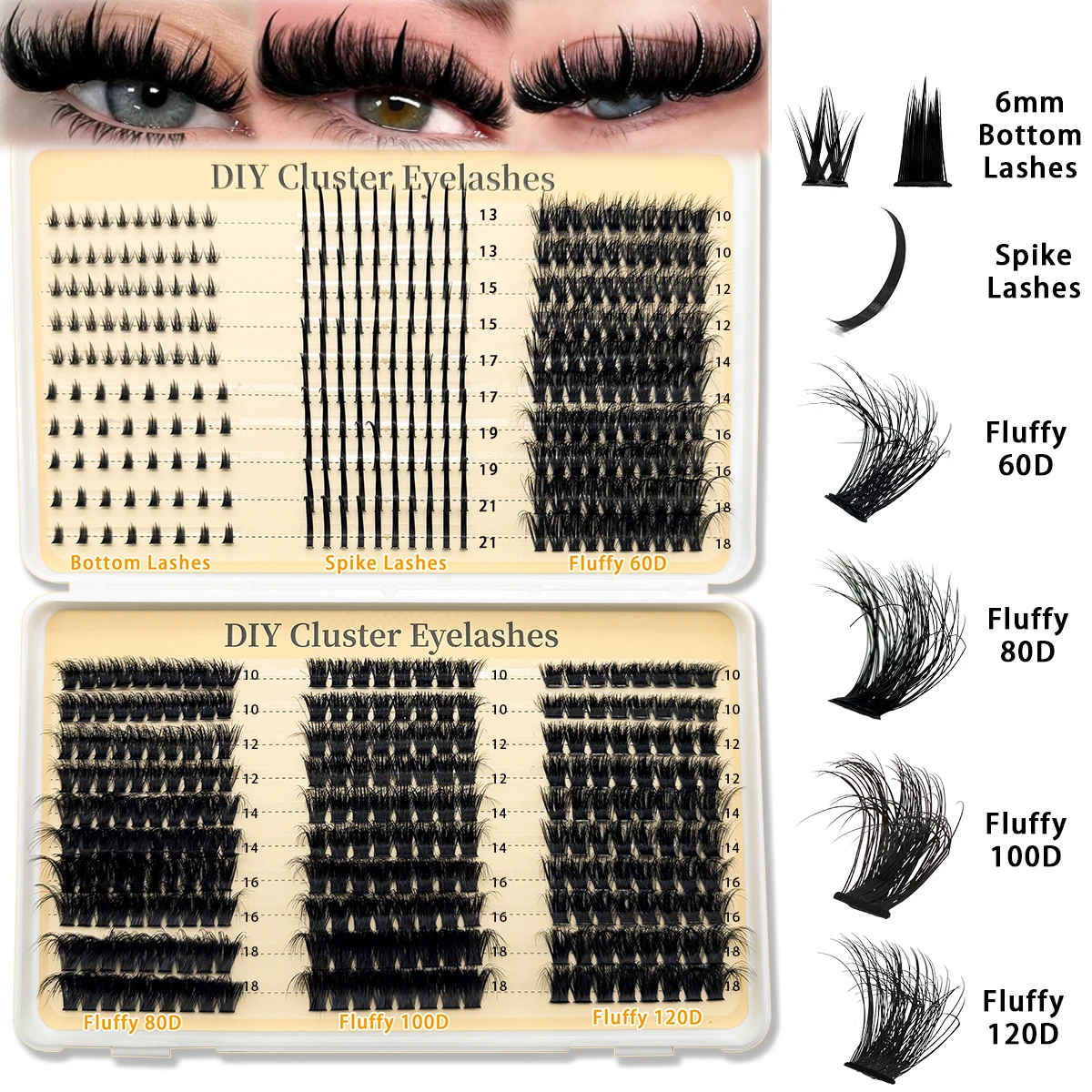 HBZGTLAD 200D-60D Wimpernbüschel mit geschwungenen, spitz zulaufenden Wimpern, flauschiges Wimpernbuch mit großer Kapazität, russische Wimpernverlängerung – Detail 10