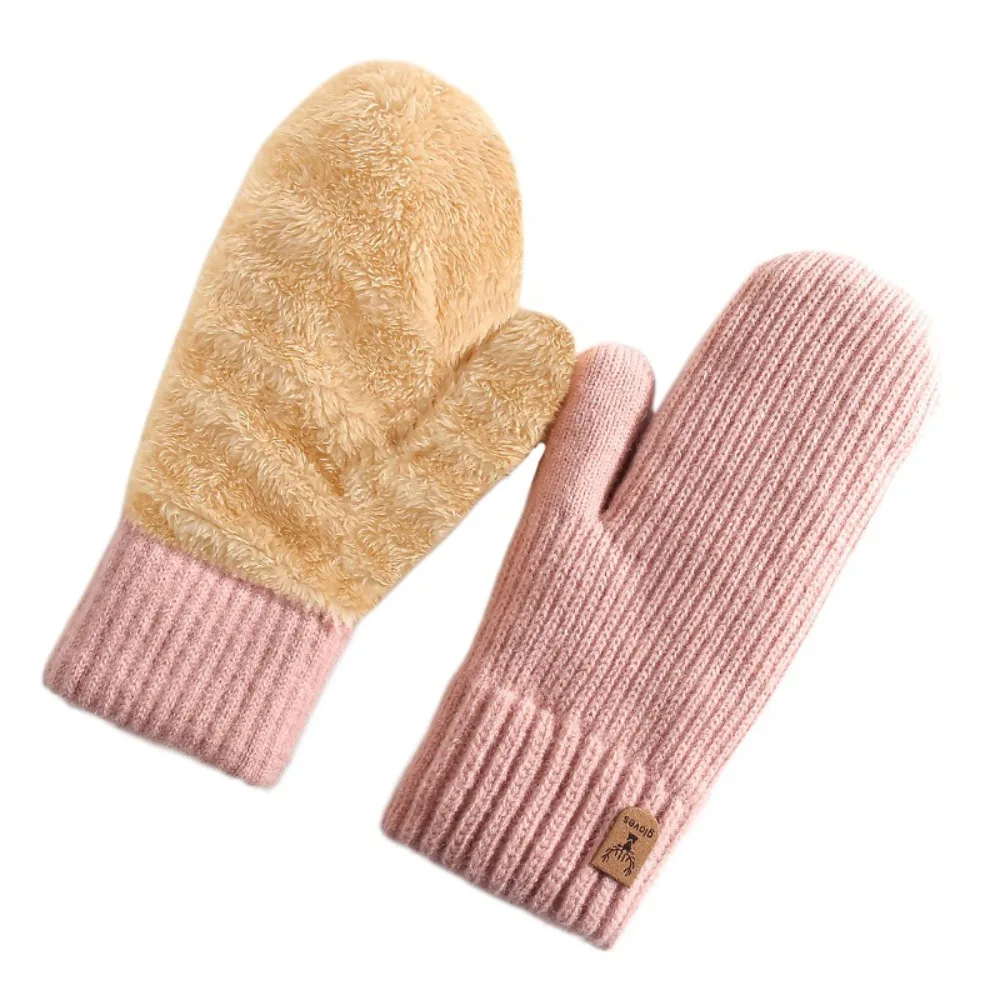 

Сплошные эластичные перчатки с длинными пальцами, двухслойные теплые утолщенные вязаные перчатки, мягкие модные перчатки для мальчиков и девочек