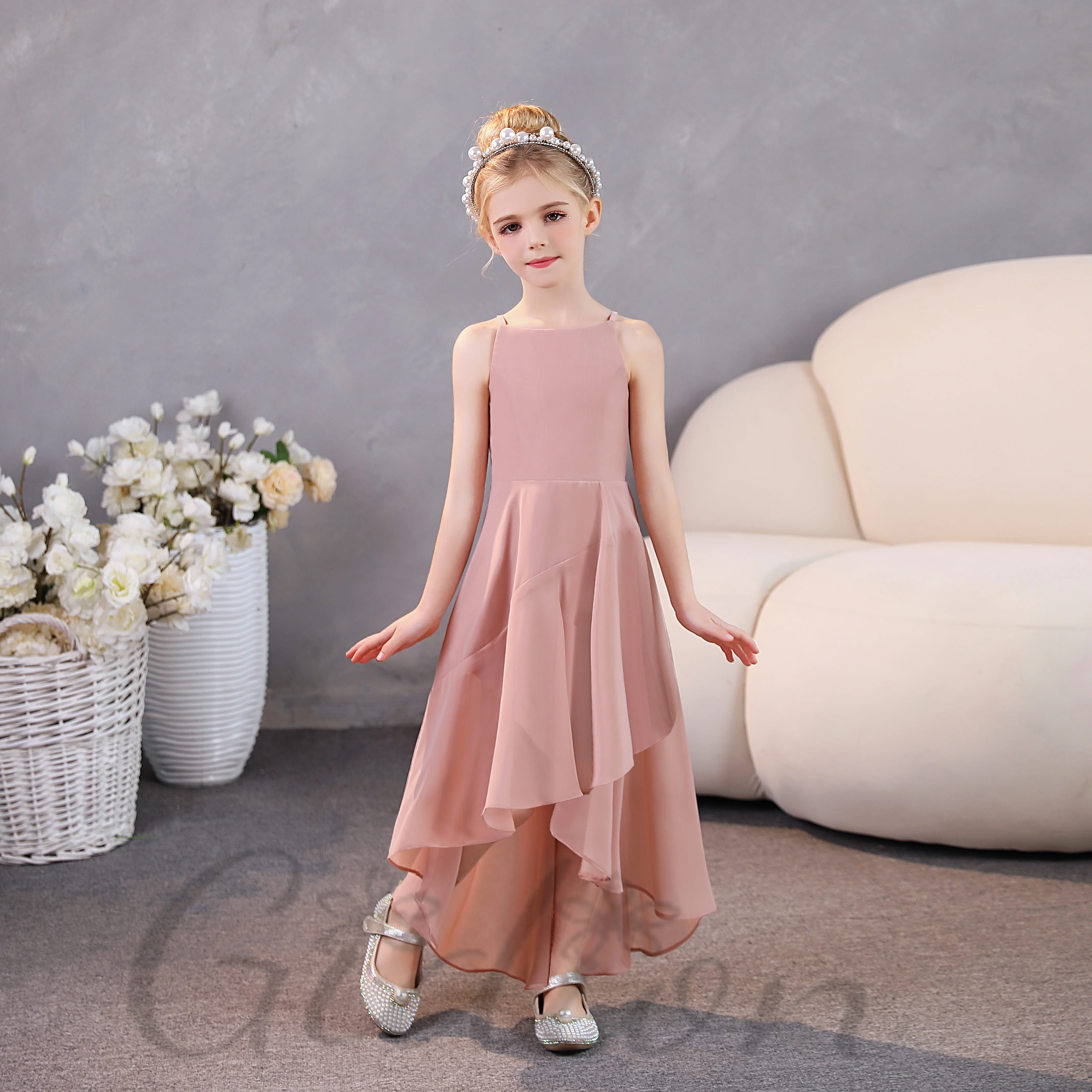 Chiffon Junior Bridesmaid Dress For Children Wedding Ceremony Birthday Evening Party Show Graduation Celebration Banquet Pageant