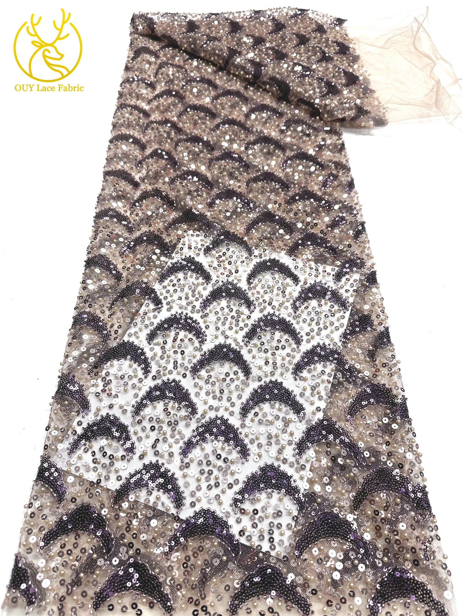 2026 Afrikanischer Pailletten-Spitzenstoff 5 Yards Hochwertiger Nigerianischer Perlen-Tüll-Spitzenstoff Geeignet für Hochzeitskleider-Näharbeiten – Detail 16