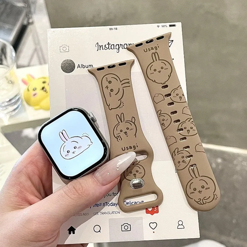 

MINISO Chiikawa Usagi Hachiware 2025 New Cartoon Lovely Silicone Anime Iwatches11/10 Watch Strap Cute IPhone Kawaii Birthday