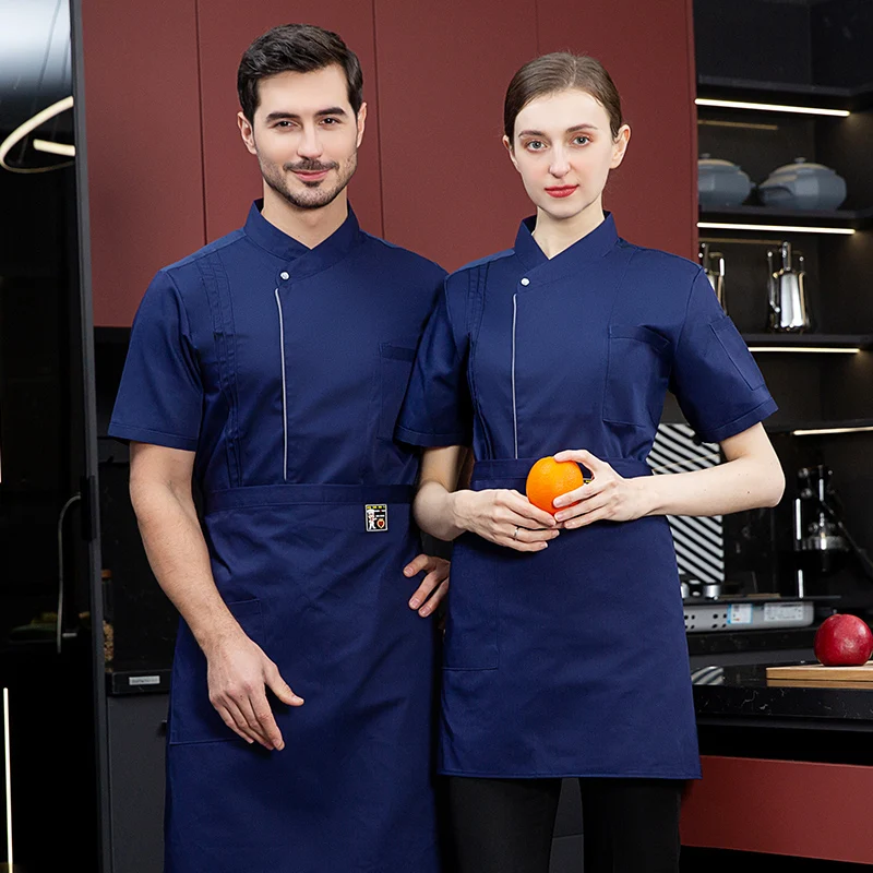 black chef uniform Chef Jacket Short Sleeve Cook Coat Chef T-shirt Baker Work Uniform Waiter Restaurant Hotel Clothes women Logo