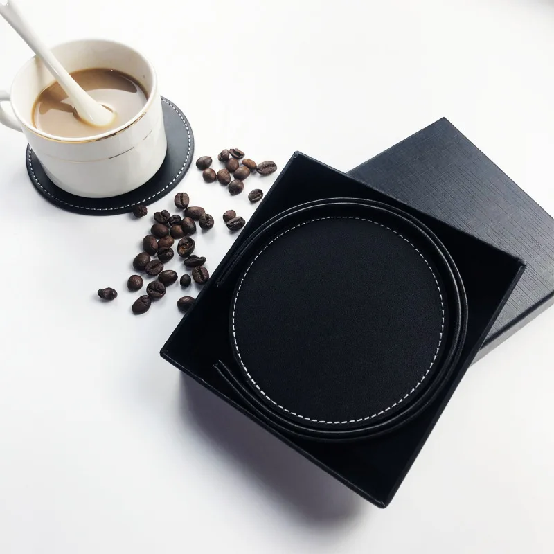 1pc PU Leather Coaster Waterproof Heat Resistant Round Cup Coaster Cup Mat Tableware Insulation Mat Bowl Placemat Home Decor