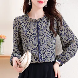 Frauen Kleidung Vintage gedruckt lose Bluse Frühling neue elegante Langarm hemden Büro Dame lässig Französisch Mode Tops