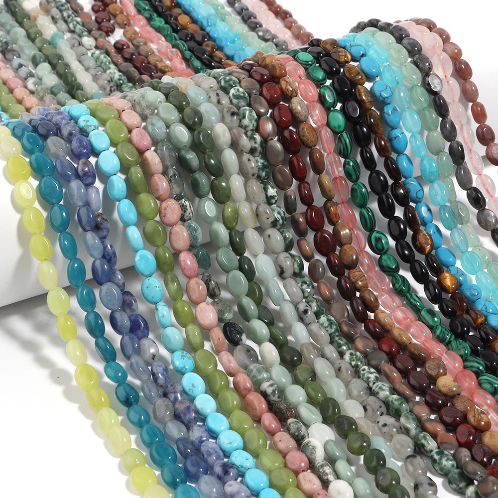 45pcs/lot 8x6mm Oval Flat Stone Beads Agate Crystal Coral Aquamarine Green Aventurine Beads For Jewelry Making DIY Accessories view 4