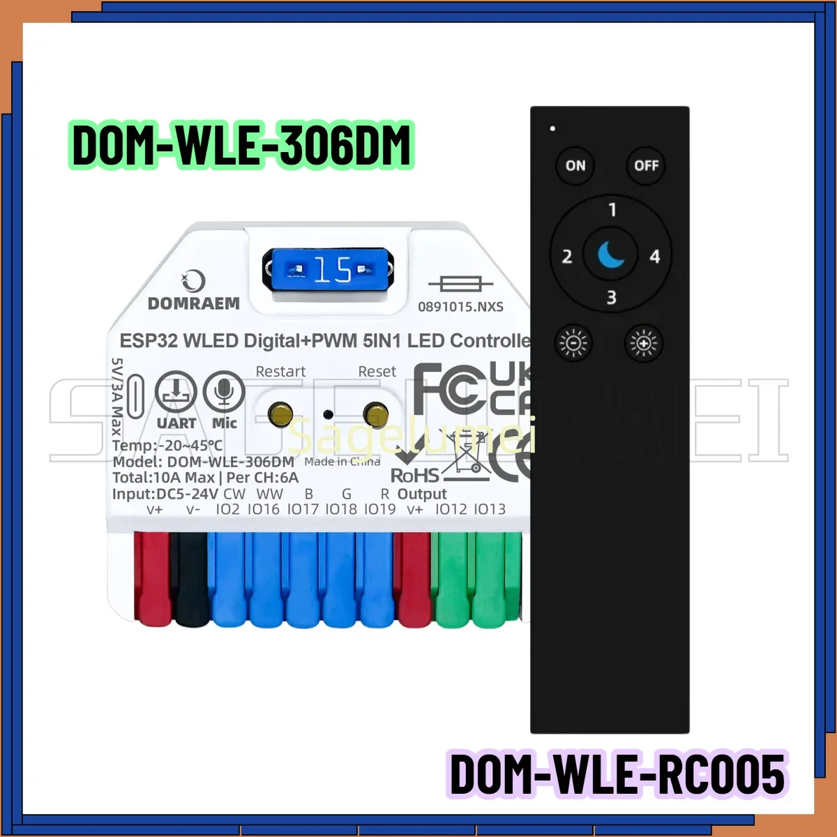 New DOMRAEM ESP32 Super Mini WLED Controller DOM-WLE-306DM Digital+PWM 5 in 1 For WS281X SK6812 RGBIC and PWM Dimmable LED Strip
