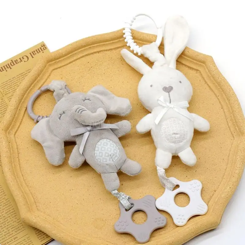 Colgante campana con forma Animal dibujos animados, elefante peluche, conejo, sonajero bonito, campanilla para bebé