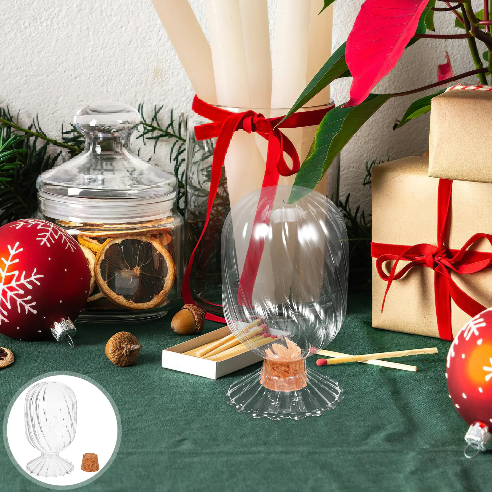 

Helix Match Holder Transparent Storage Cloche Fireplace Decorative Clear Glass Container with Lid Matchstick Jar