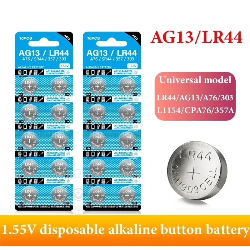 AG13 LR44 A76 357 357A LR1154 SR1154 SR44 1.55V for calculator car key watch button remote control watch alkaline button battery