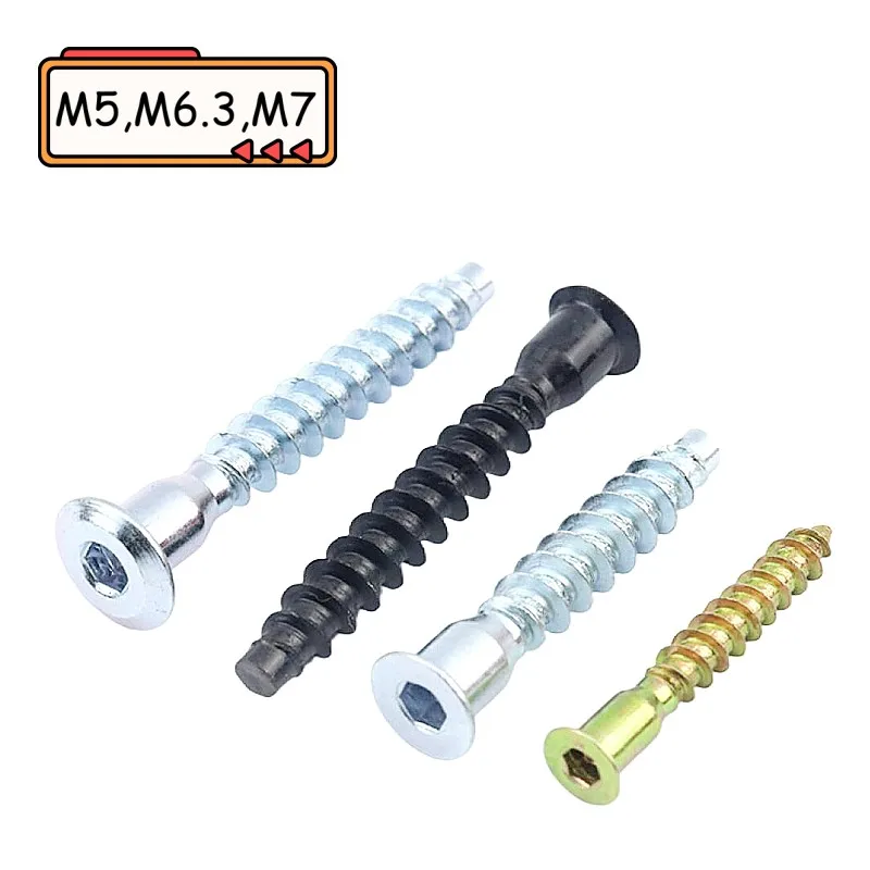 Sl M5-m7 20/10/5pcs Hexsocket Cap Drive Escareado Flathead Móveis Confirmat Parafuso de madeira para madeira derrubar K/d zincado