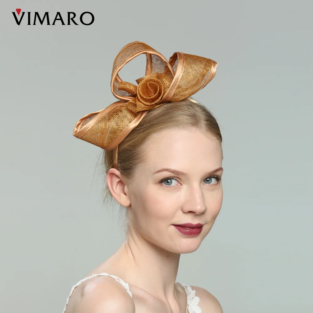 VIMARO Gold Sinamay Fascinators for Women Elegant Headbands Fascinator Hats for Women Wedding and Church Hat Derby Tea Party