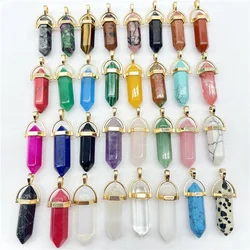 Natural Gem Stone Quartz Pink Crystal Hexagonal Pendulum Reiki Pendant Charms DIY Jewelry Making Necklaces Accessories 15Pcs