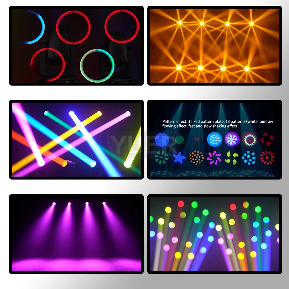 300 واط LED تتحرك رئيس ضوء شعاع بقعة غسل مع حلقة LED الصقيع التركيز 8 + 16 الدورية المنشور قوس قزح تأثير DMX المرحلة أضواء DJ