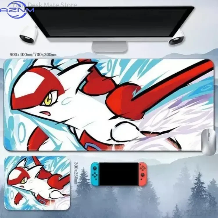 Large Extended Mousepad, Dynamic Anime Style Green Flying Dragon Creature Art Desk Mat, Rubber Non-Slip Base, Waterproof Gaming