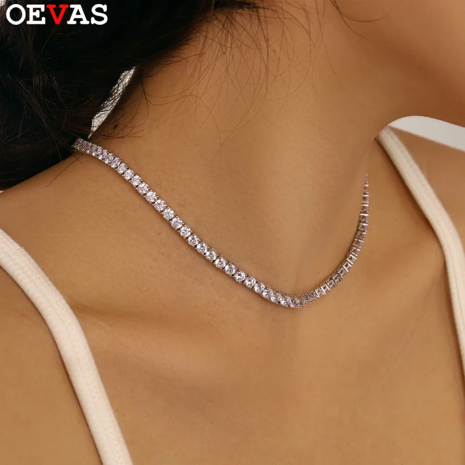 

OEVAS 2MM/3MM/4MM/5MM Top Quality Moissanite Tennis Necklace For Women Man 100% 925 Silver Sparkling Party Fine Jewelry Gift
