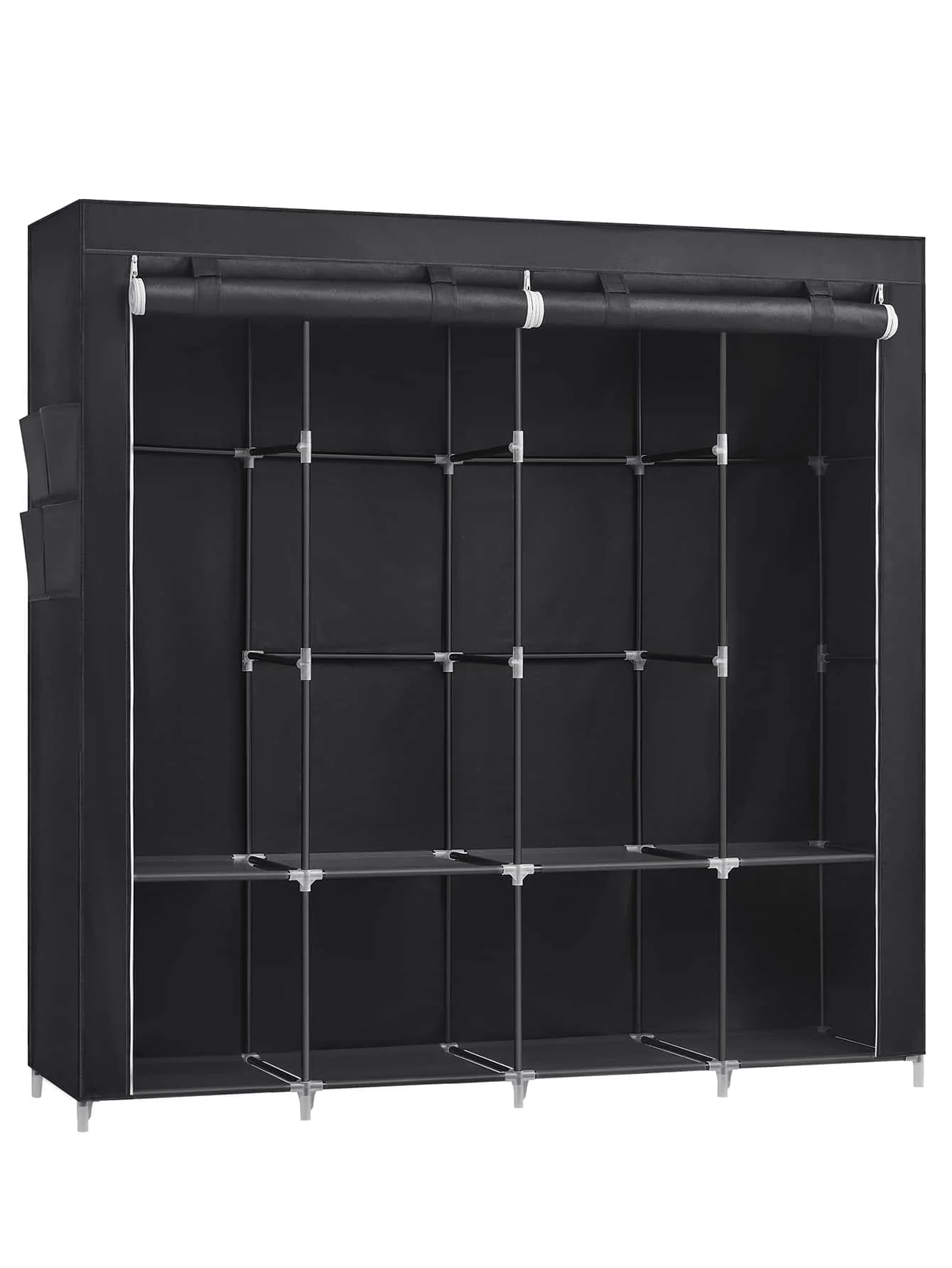 Portable Closet, Wardrobe Closet Organizer With Cover, 4 Hanging Rods And Shelves, 4 Side Pockets, 66.9 X 17.7 X 65.7 Inches, La