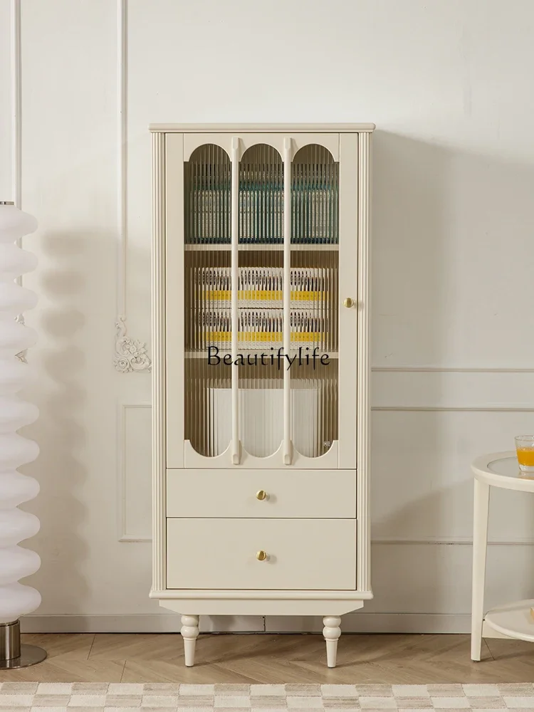 

LFrench Cream Style Single Door Wine Cabinet All Solid Wood American Side Cabinet Living Room Furniture