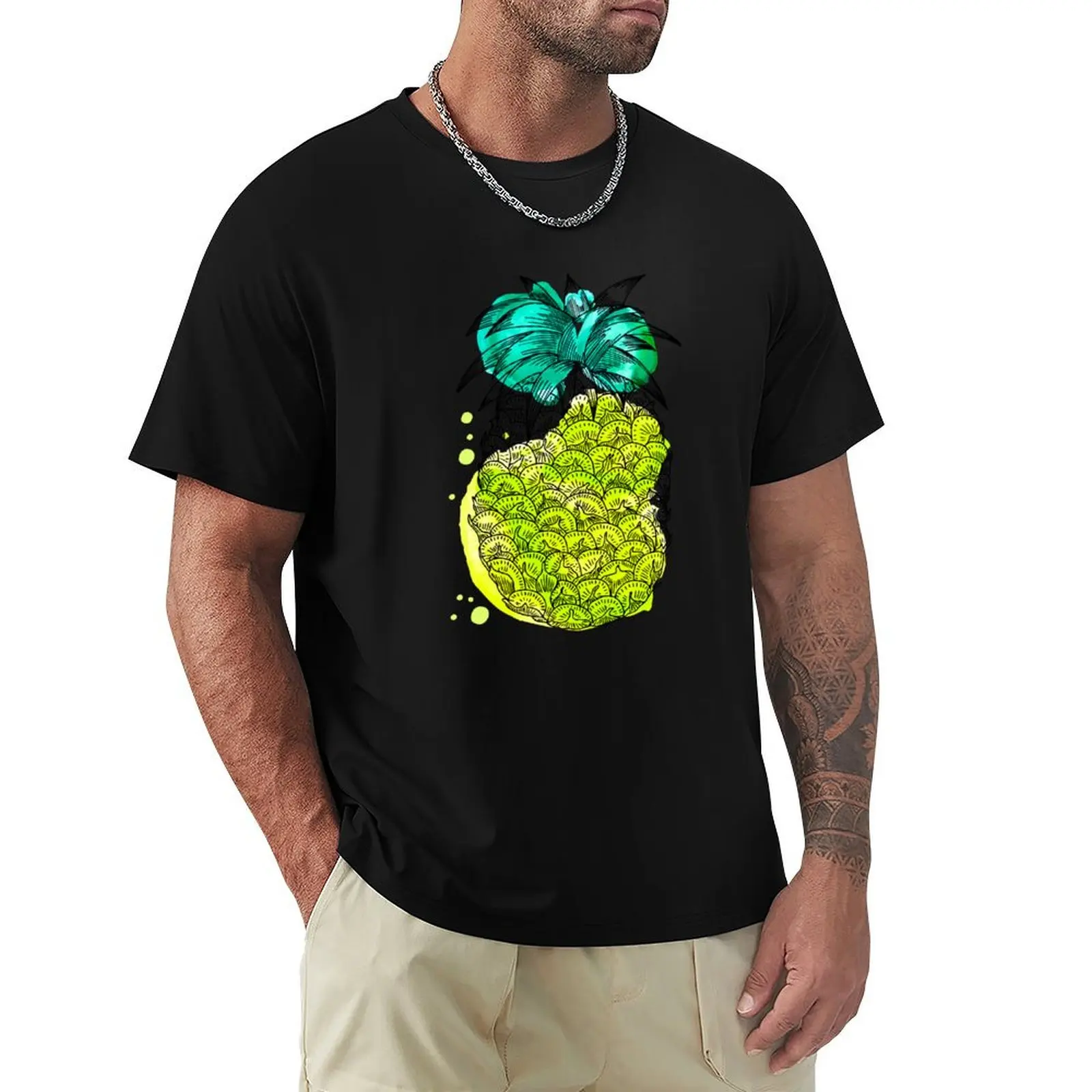 Juice pineapple. Hand drawn tropical fruit with watercolour splash T-Shirt Breathable Mesh Panel T-Shirt