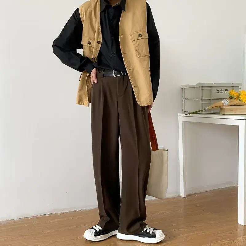 Casual Pants Men Simple Japanese Solid Loose Formal Baggy Streetwear Leisure All-match Office Clothing Fashion Trousers Classic