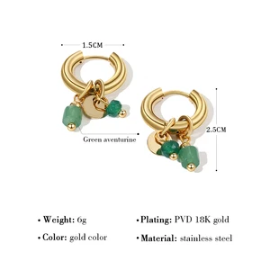 Pendientes de acero inoxidable con acero inoxidable yquán de oro de 18k para mujeres encantadores de piedra natural verde vintage joyería impermeable de moda 10 mejores joyas de rana de ventas - №1